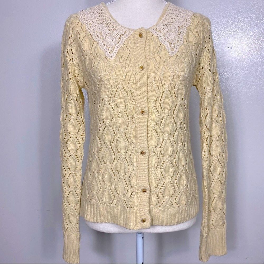 Anthropologie | Freeway angora/acrylic crochet & lace cardigan sz S